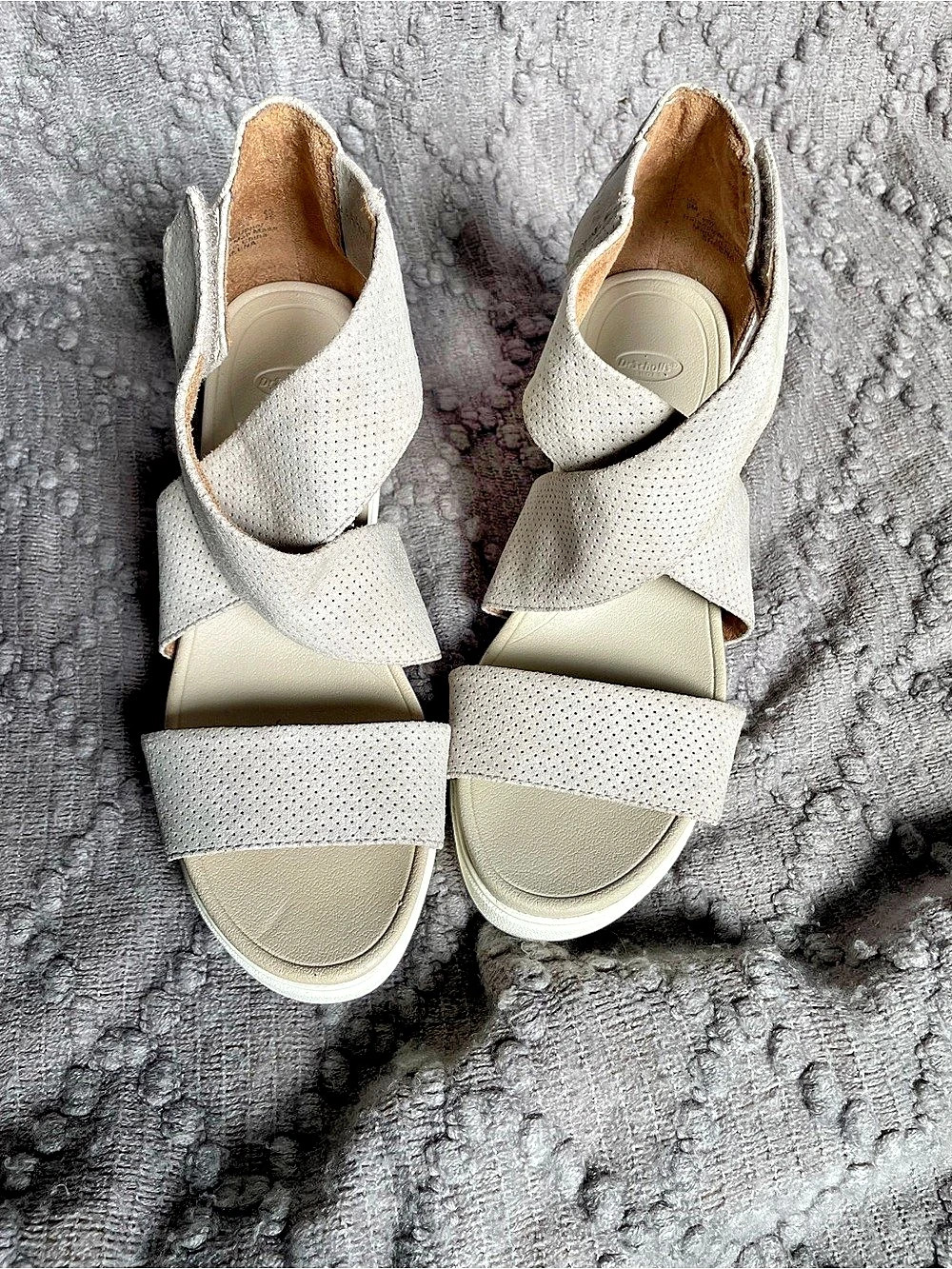 Dr Scholls Sheena Platform Wedge Sandals Oyster Microfiber Beige Comfort Sz 8